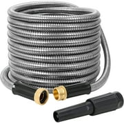 STYDDI 100FT Metal Garden Hose, 100FT 304 Stainless Steel Water Hose with Jet Sprayer Nozzle for Outdoor Yard, Lightweight and Kink Free Puncture Proof Durable Heavy Duty